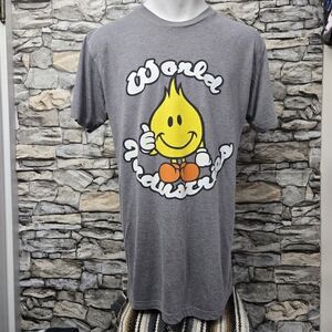 Gray Short Sleeve Tee with Retro Smiley Graphic